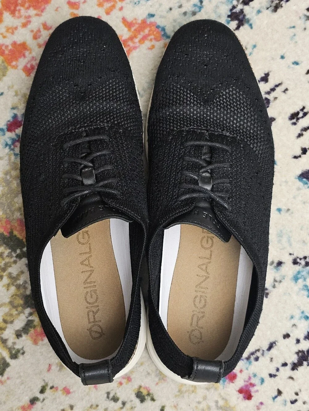 Cole Haan Mens 9.5 M Original Grand Knit Wingtip II Black Ivory Shoes C27959